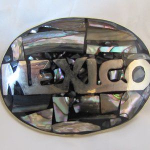 Vintage MEXICO Alpaca Silver Abalone Belt Buckle